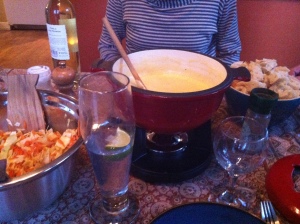 Treated to cheese fondue...the not so secret way to my heart.
